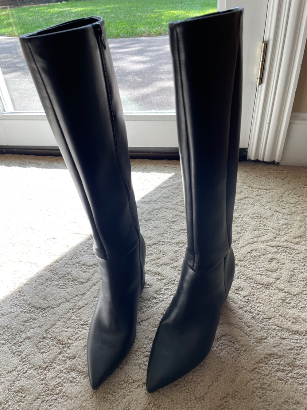 Tall Black Pointed-Toe Leather Boots